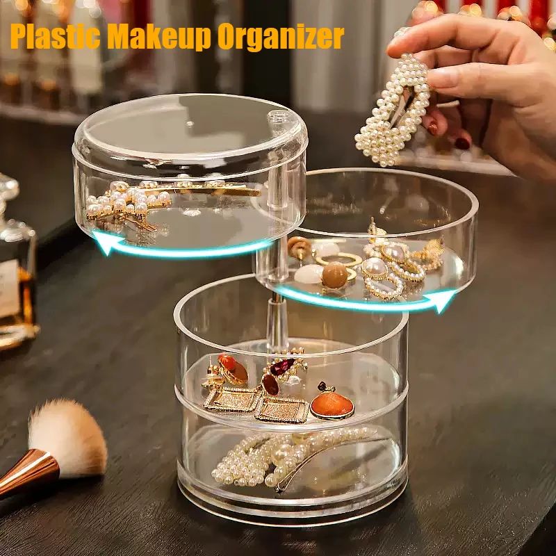 Rotating Jewelry Organizer Box With Lid for Earrings Bracelets and Makeup Storage