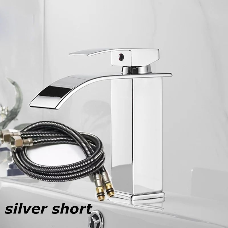 Matte Black Waterfall Bathroom Faucet with Hot & Cold Supply Lines
