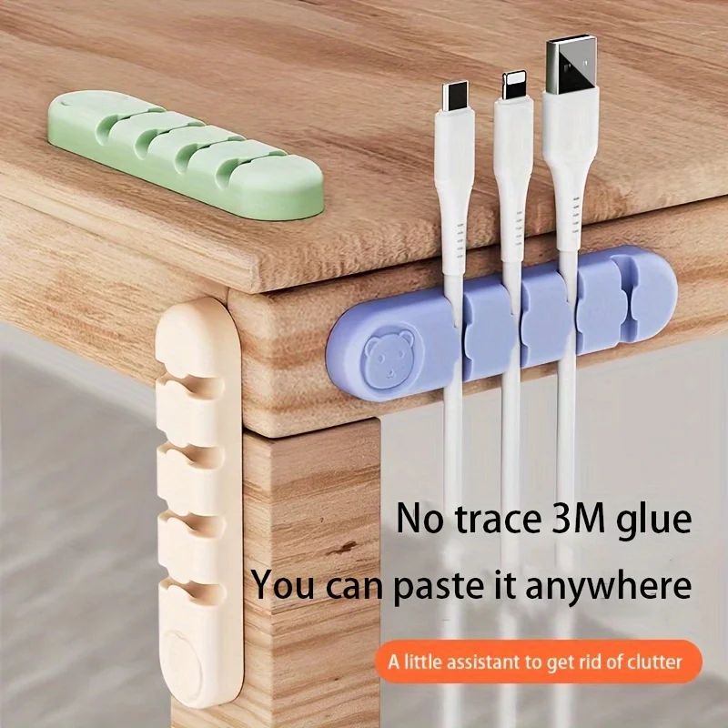 Soft Silicone Desktop Cable Organizer – 4-Hole Cable Holder for Desk Cable Management