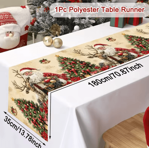 Vintage Santa Claus Christmas Table Runner for Holiday Dining