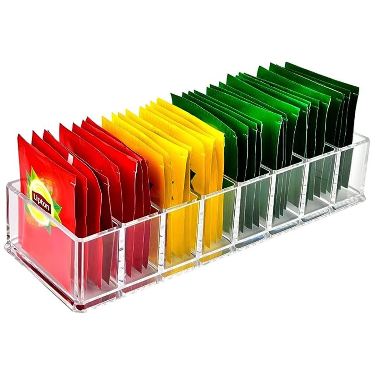 Acrylic 8-Compartment Storage Box for Tea Bags, Coffee, & Small Accessories