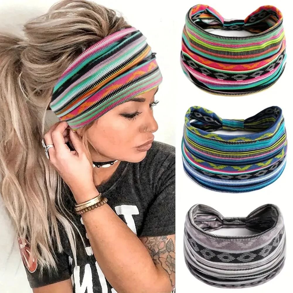 Bohemian Style Elastic Headscarf Fashionable Breathable Cotton Wide Brimmed Hair Accessories