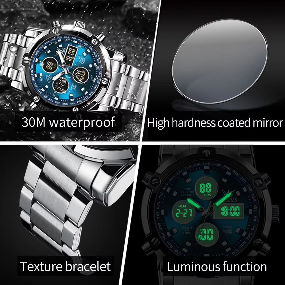 OLEVS Men's Multifunctional Watch – Waterproof Electronic Timepiece with Luminous Display, Alarm & Fashion Dress Design