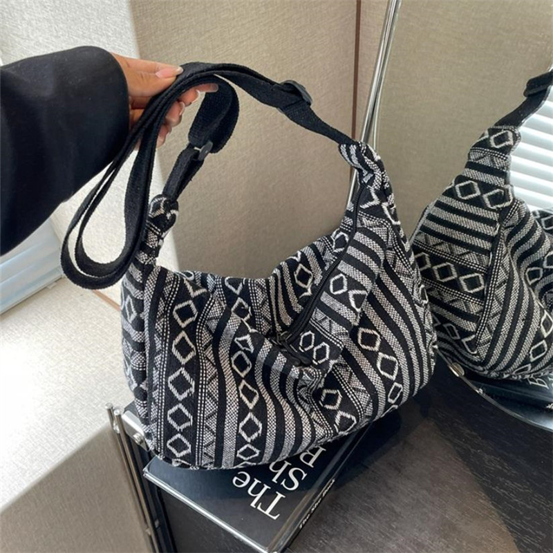 Foldable Crossbody with Zipper Closure, Tribal Style Shoulder Bag, Flag Theme, Striped Pattern, Hand Washable