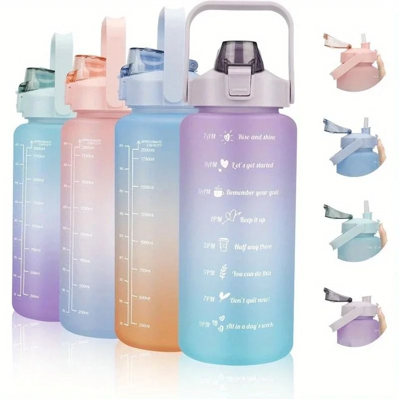 2 Liter Motivational Water Bottle Leakproof Sports Hydration Bottle