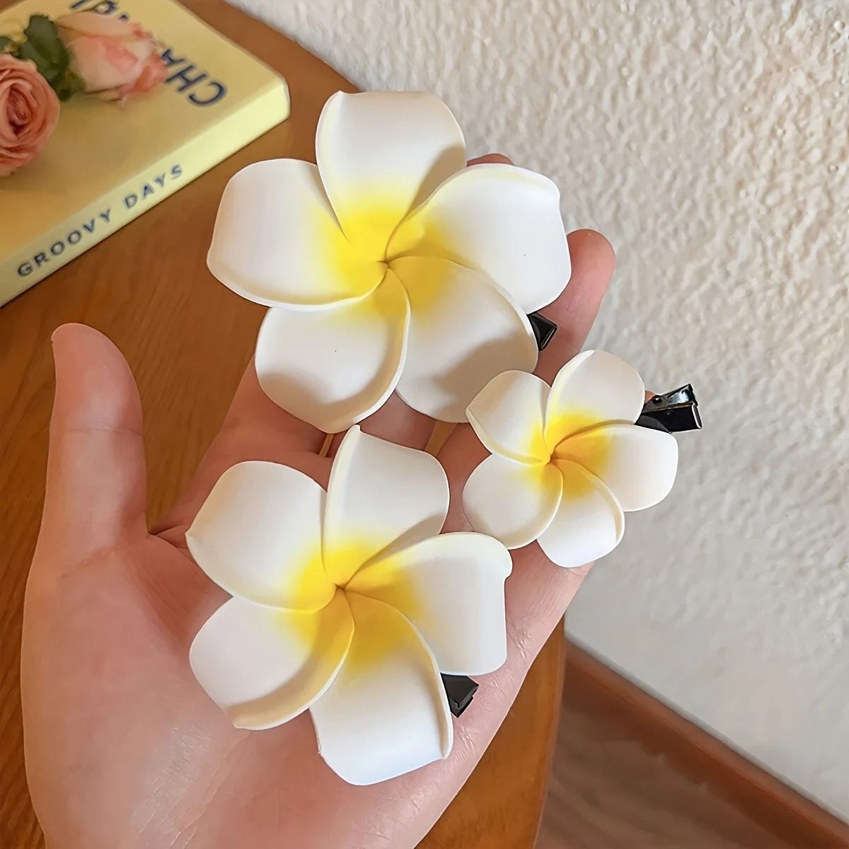 Bohemian Plumeria Floral Hair Clips