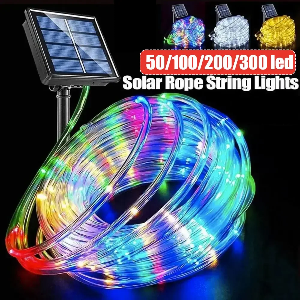 Outdoor Solar Tube Rope LED Light, Waterproof Garden Christmas Decoration Fairy String Light for Wedding, Party & Patio
