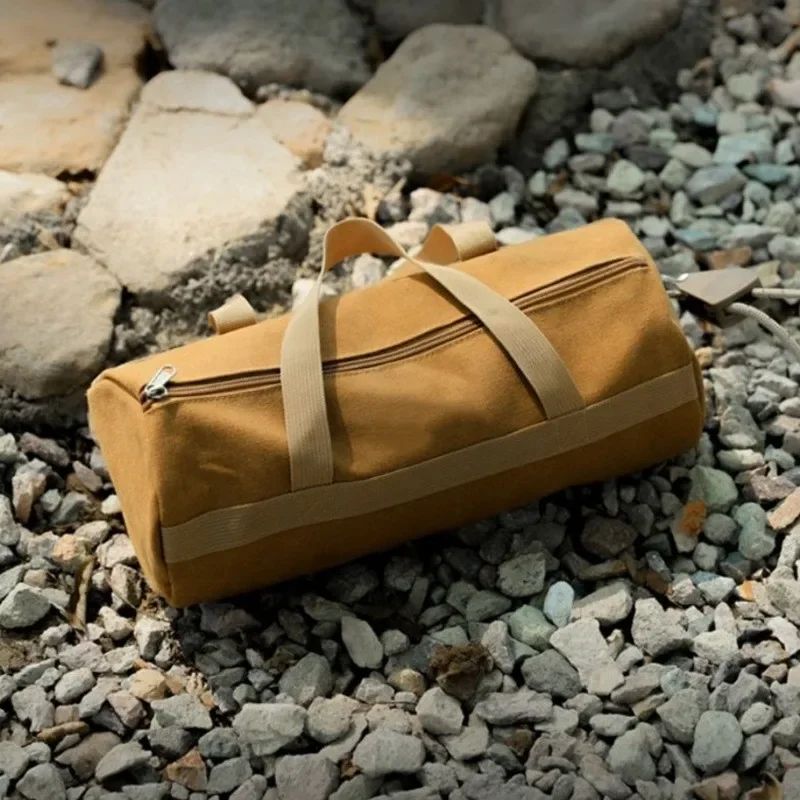 Large Capacity Tent Stake Bag – Washed Canvas Camping Tool Organizer for Tent Pegs & Ground Nails
