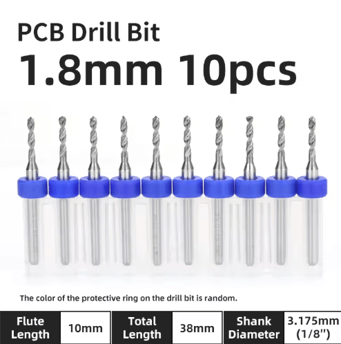 TOOLEYE Micro PCB Drill Bit Set – 10pcs Precision CNC Drills (0.1–3.175mm, 1/8 Shank)