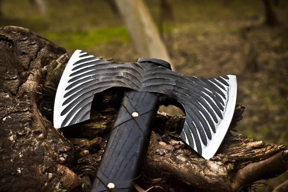 Handmade Carbon Steel Double-Edge Axe – Wood Cutting & Outdoor Camping Hatchet with Wooden Handle