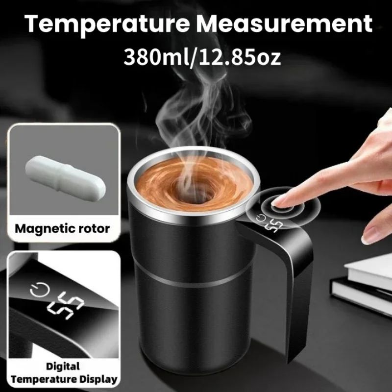 380ml USB Rechargeable Self-Stirring Mug with Temperature Display & IP67 Waterproof Design
