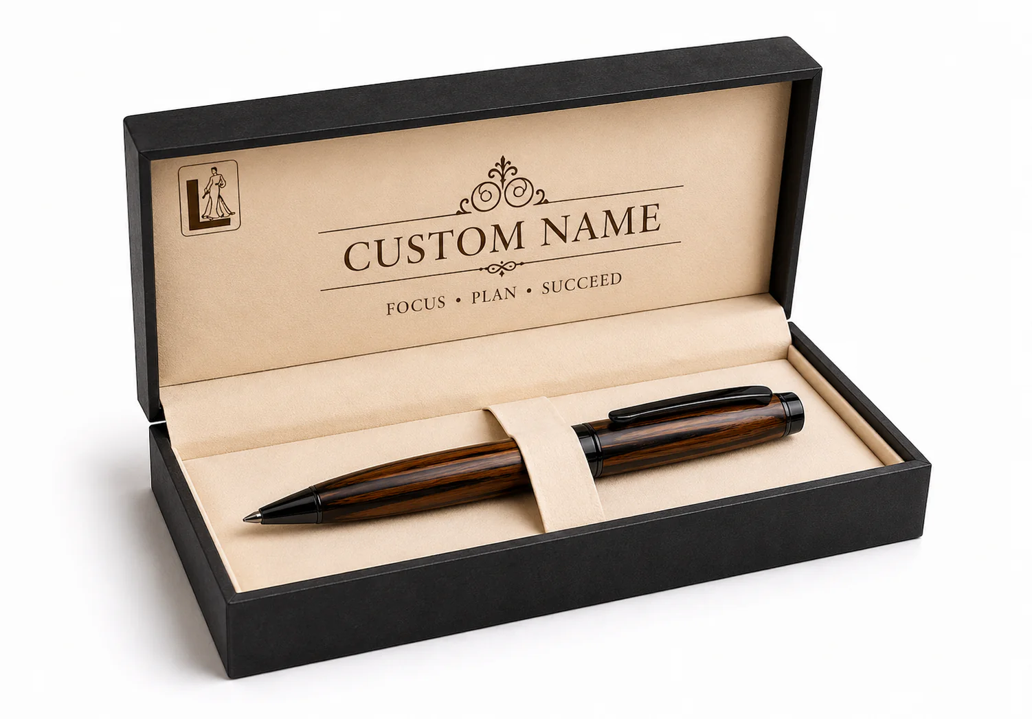 Luxury Ebony Wood Pen Gift Set with Matte Black Presentation Box