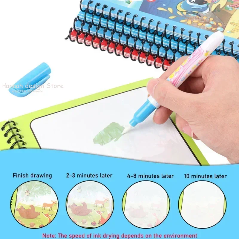 Reusable Magic Water Coloring Book for Kids DIY Sensory Drawing Toys with Water Pen, Mess Free Toddler Painting Activity