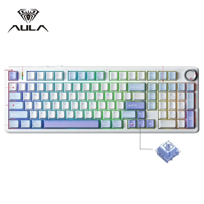 AULA F99PRO Wireless Mechanical Gaming Keyboard with Knob and Hot Swappable Gasket Mount