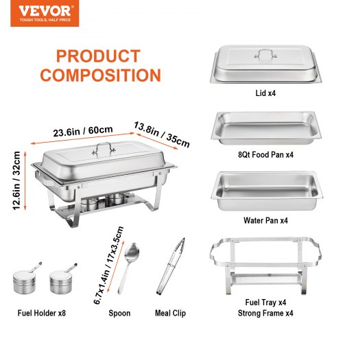 Stainless Steel Chafing Dish Set Qt Buffet Catering Food Warmer
