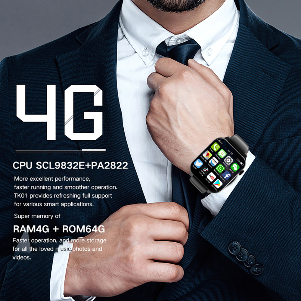 4GB RAM, 64GB ROM Smart Watch for Men, GPS, Dual Camera, Heart Rate Monitor, Waterproof Sports Smartwatch