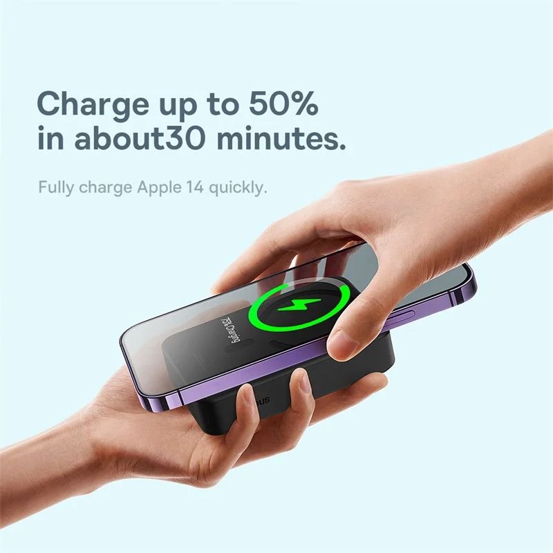 Baseus 10000mAh Mini Magnetic Wireless Power Bank – Auto-Wake Fast Charger for iPhone 16, 15, 14 & 13 Pro Max