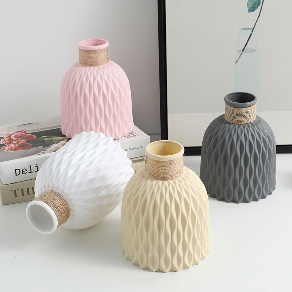 Nordic Water Ripple Vase Modern Plastic Flower Vase for Desktop and Living Room Decor