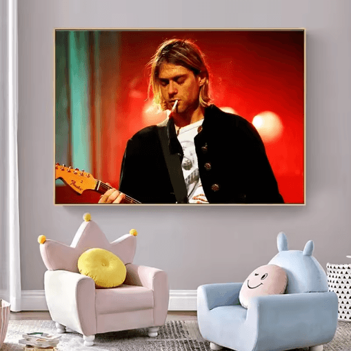 Kurt Cobain Black & White Poster Retro Rock Music Wall Art Canvas Print