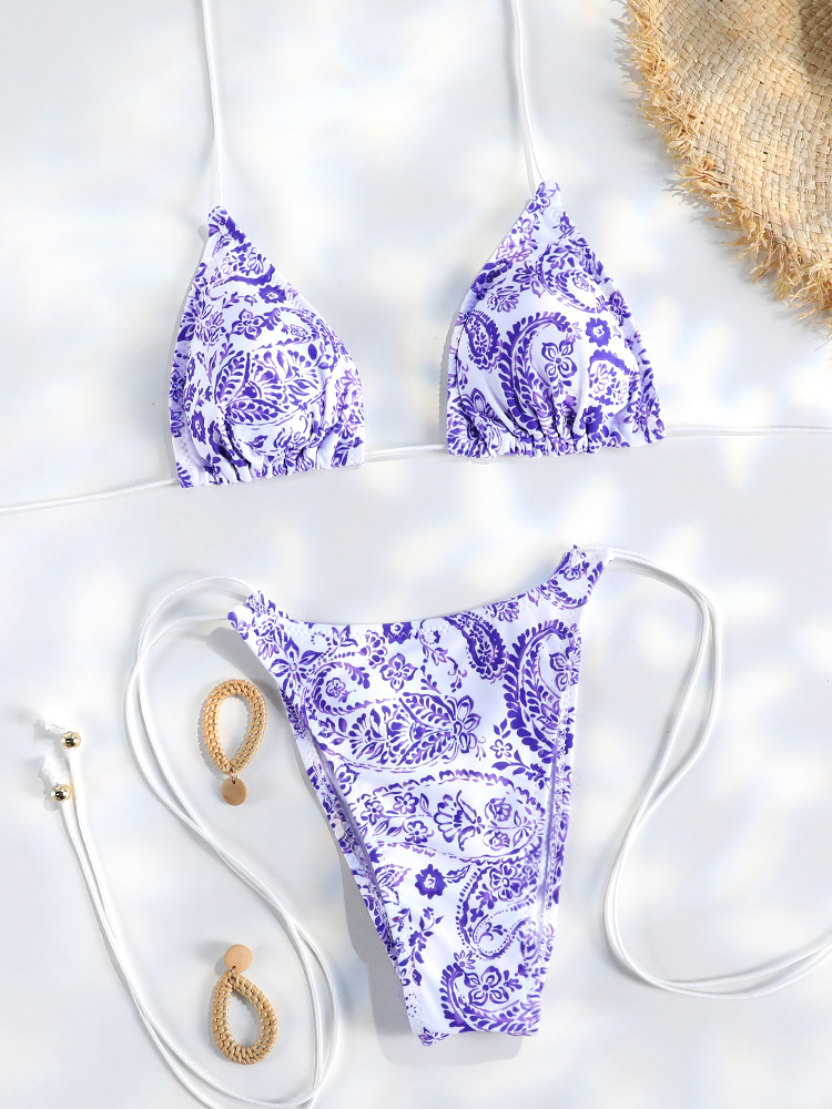 Sexy Triangle Mini Bikini Sets, Micro Thongs Swimsuit Women, Bikini Bandage Bathing Suit & Beachwear Print Swimwear