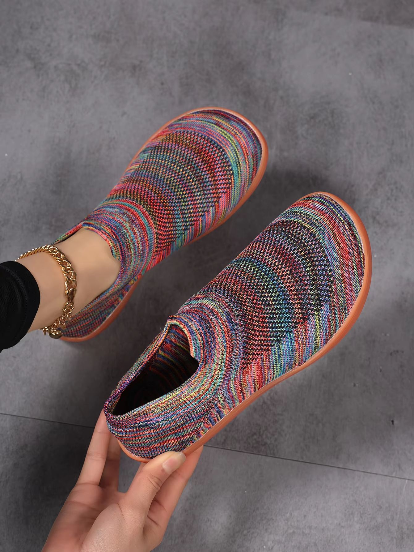 Women's Color-Block Barefoot Sneakers – Lightweight Breathable Knitted Walking Shoes