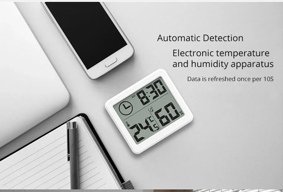 Digital Desk Wall Clock with Temperature and Humidity Display
