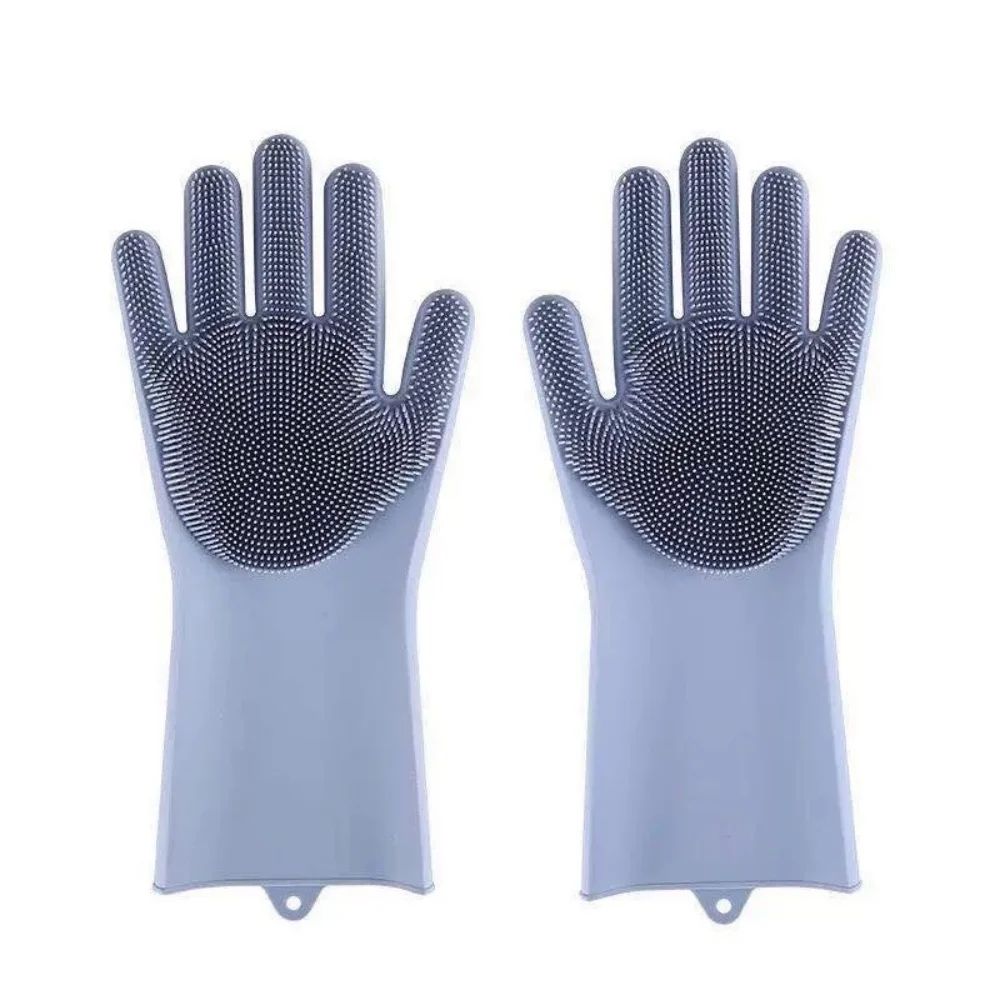 2-in-1 Heat-Resistant Silicone Cleaning Gloves with Built-In Scrubber Teeth