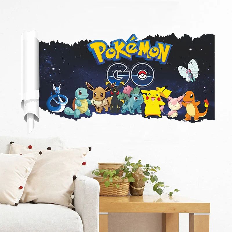 Cartoon Pikachu Wall Sticker Kids Room Cute Character Decor