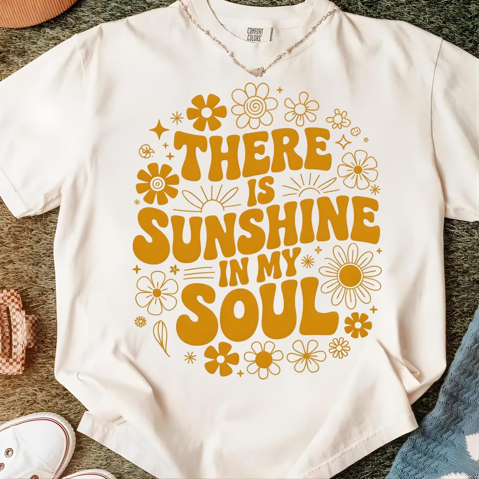 There Is Sunshine in My Soul Shirt Retro Floral Motivational Graphic Tee Gift