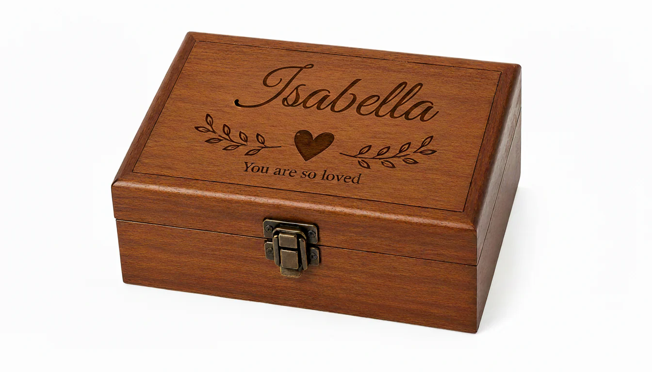 Personalised Wooden Keepsake Box with Engraved Design