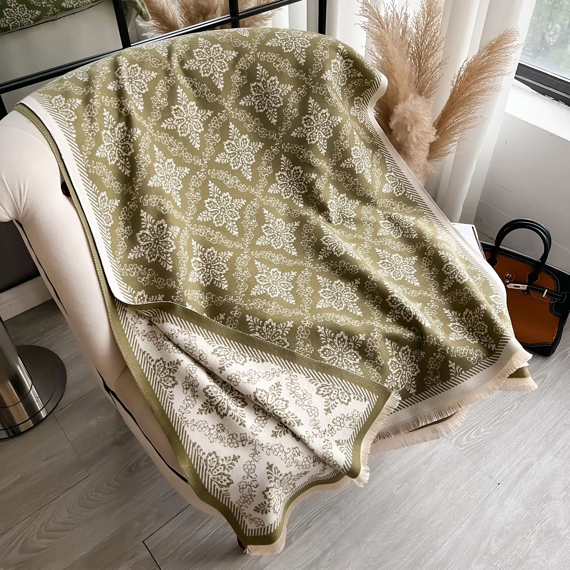 Reversible Ethnic Style Warm Pashmina Shawl Cashmere Feel Scarf Wrap