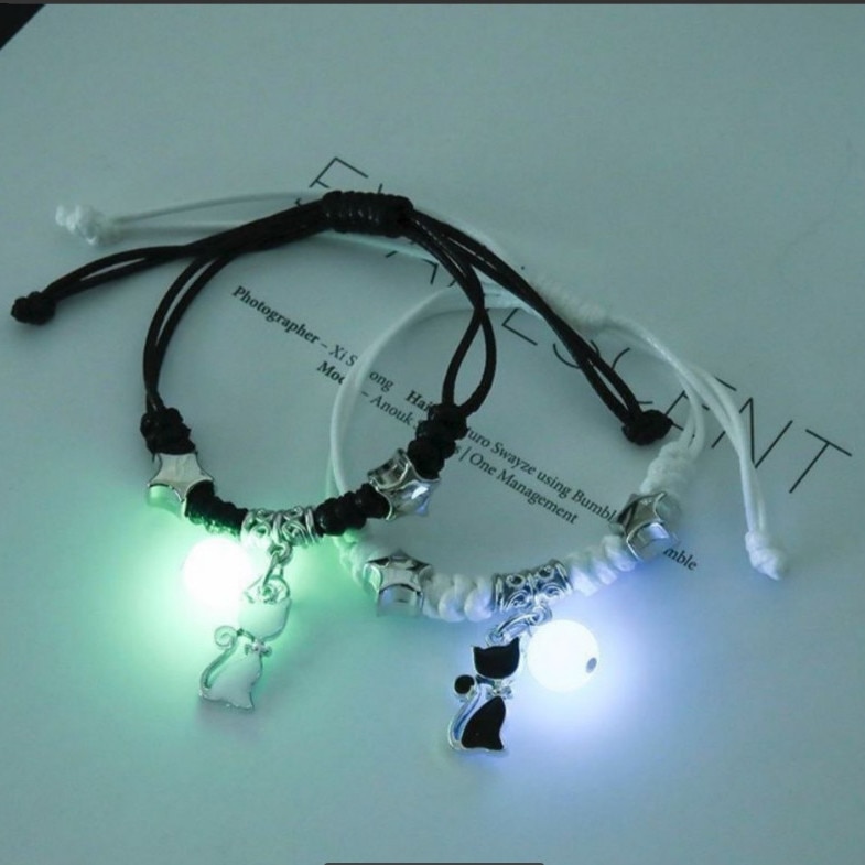 Luminous Moon Star Couple Bracelets: 2PC/Set Adjustable Rope, Matching Love Gifts & Fashion Jewelry