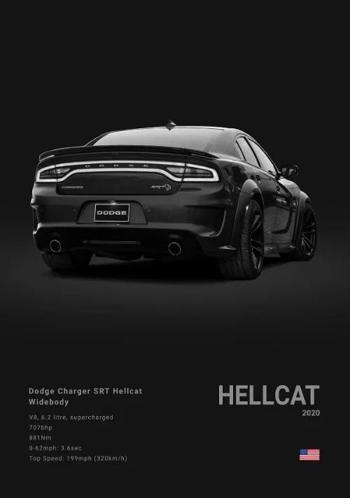 Dodge Challenger SRT Hellcat Redeye Canvas Wall Art Modern Muscle Car Poster