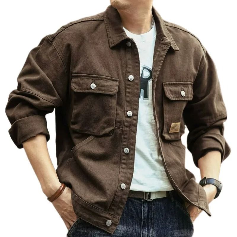 Vintage Mens Denim Workwear Jacket Heavyweight Washed French Style Autumn Winter Coat
