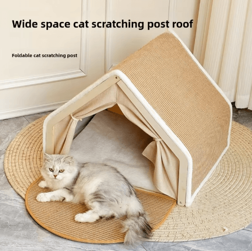 Warm Winter Cat House with Sisal Scratcher – Semi-Enclosed Cozy Nest