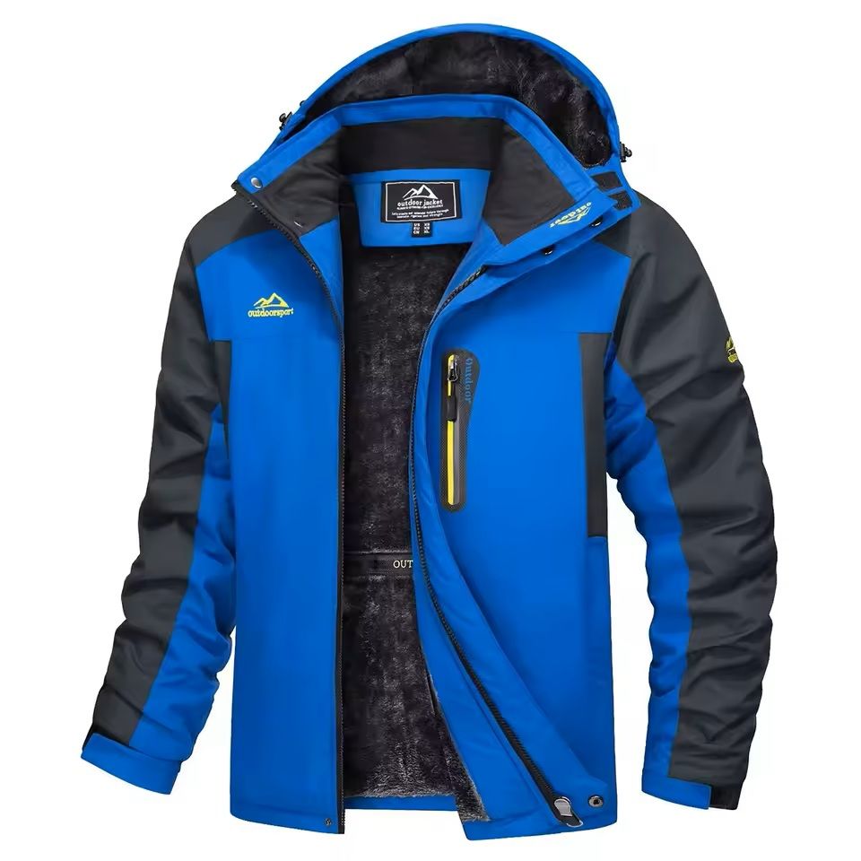 Mens Waterproof Ski Jacket with Fleece Lining and Removable Hood