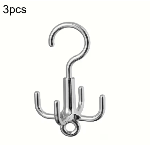 Rotating Clothes Hooks with 4 Claws (3-Pack) – Punch-Free Wardrobe Hanger for Belts, Scarves & Coats