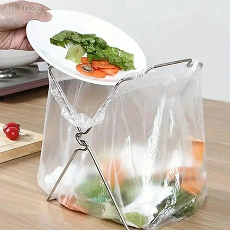 Foldable Kitchen Garbage Bag Holder Countertop Trash Rack
