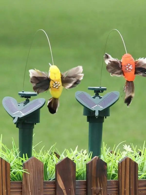 Solar Powered Flying Hummingbird Garden Stake – Rotating Fluttering Bird Decor with Battery Backup