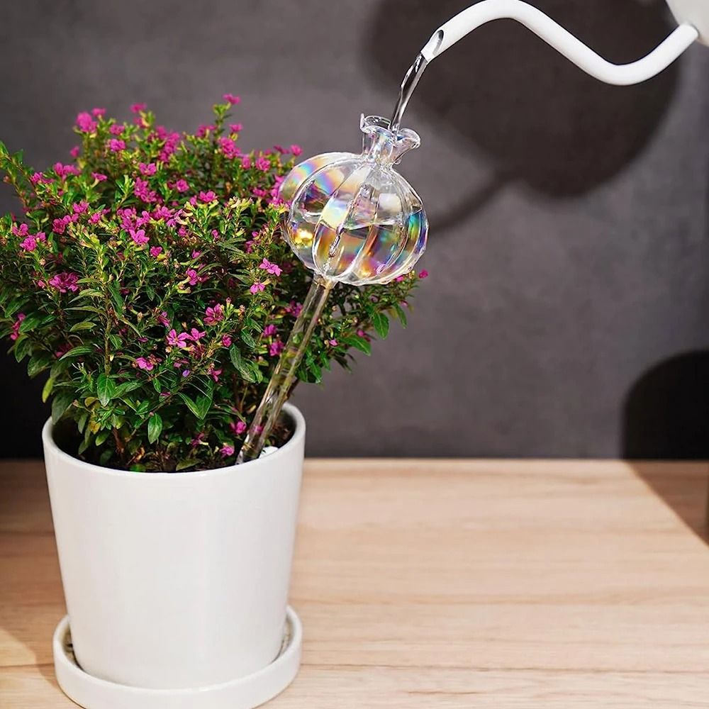 Glass Pomegranate Flower Plant Watering Globes Lazy Self Watering Drippers Set of 2