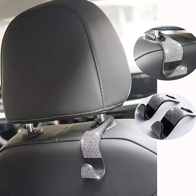 Multifunction Car Headrest Hook Organizer Rhinestone Back Seat Car Purse Hook Storage Holder