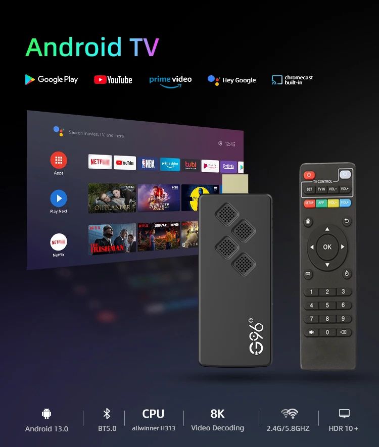 G96 8K Android 13 TV Stick – Portable Streaming Media Player (2GB/16GB)