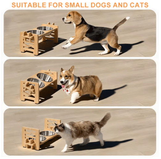 Elevated Adjustable Pet Feeder with Tilted Stainless Steel Bowls