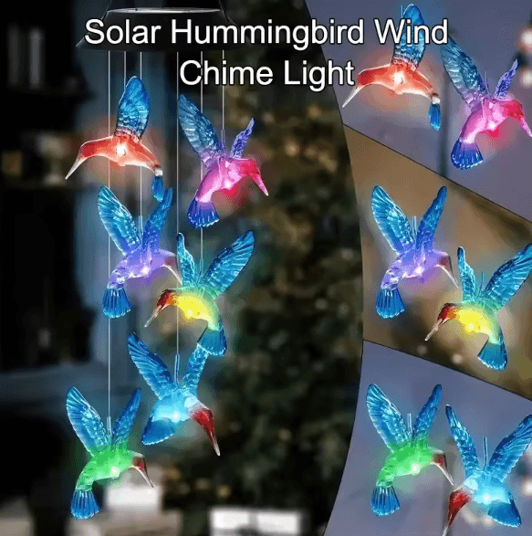 Solar Hummingbird Wind Chime Lights – Color Changing LED Garden Hanging Decor