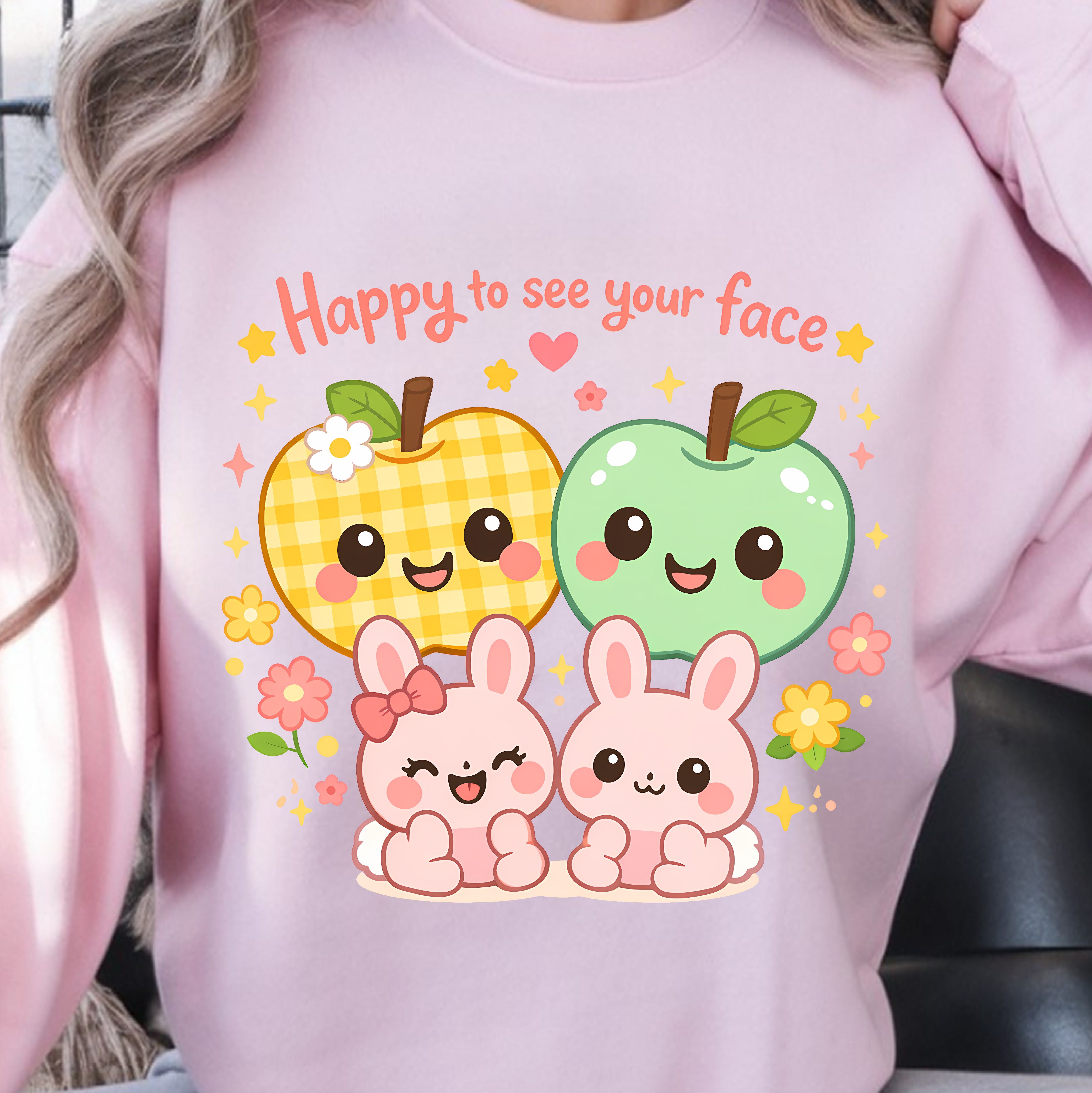 Happy To See Your Faces Shirt – Apples & Baby Bunny Easter Design Tee
