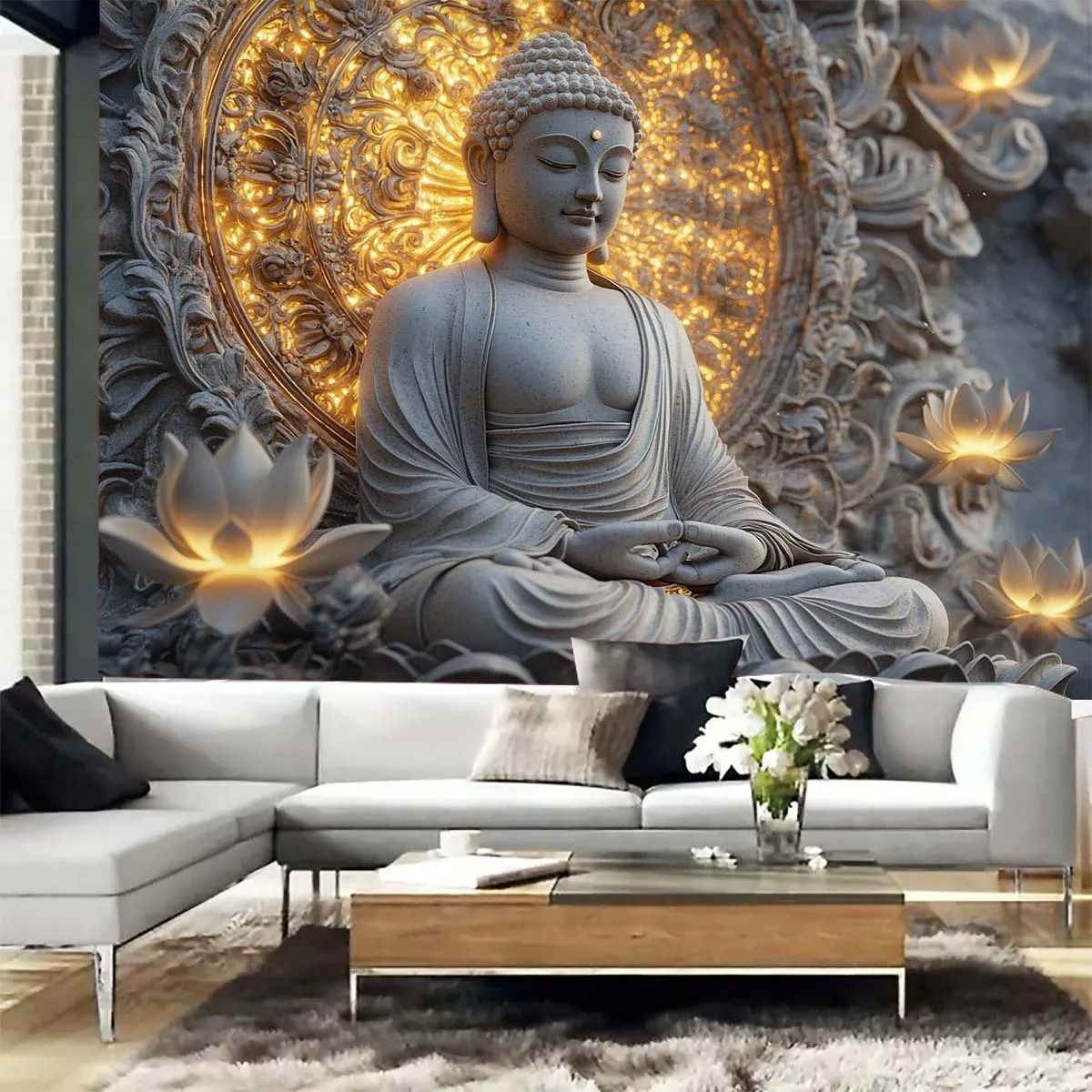 Giant Spiritual Buddha & Sacred Lotus Tapestry | Zen Meditation Wall Hanging