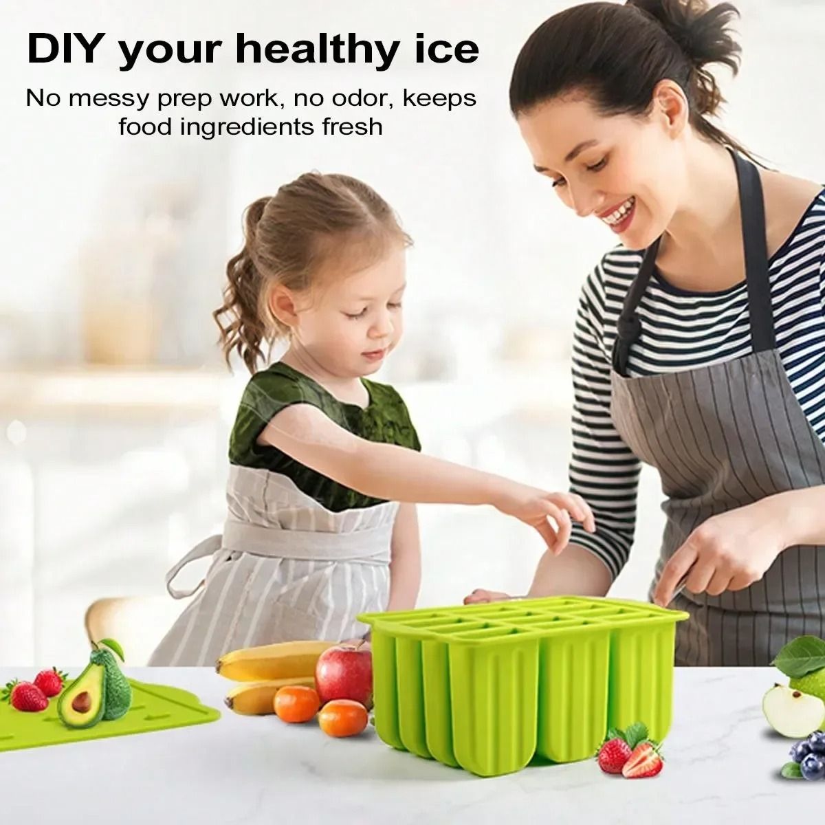 Reusable Silicone Popsicle Molds with Wooden Sticks