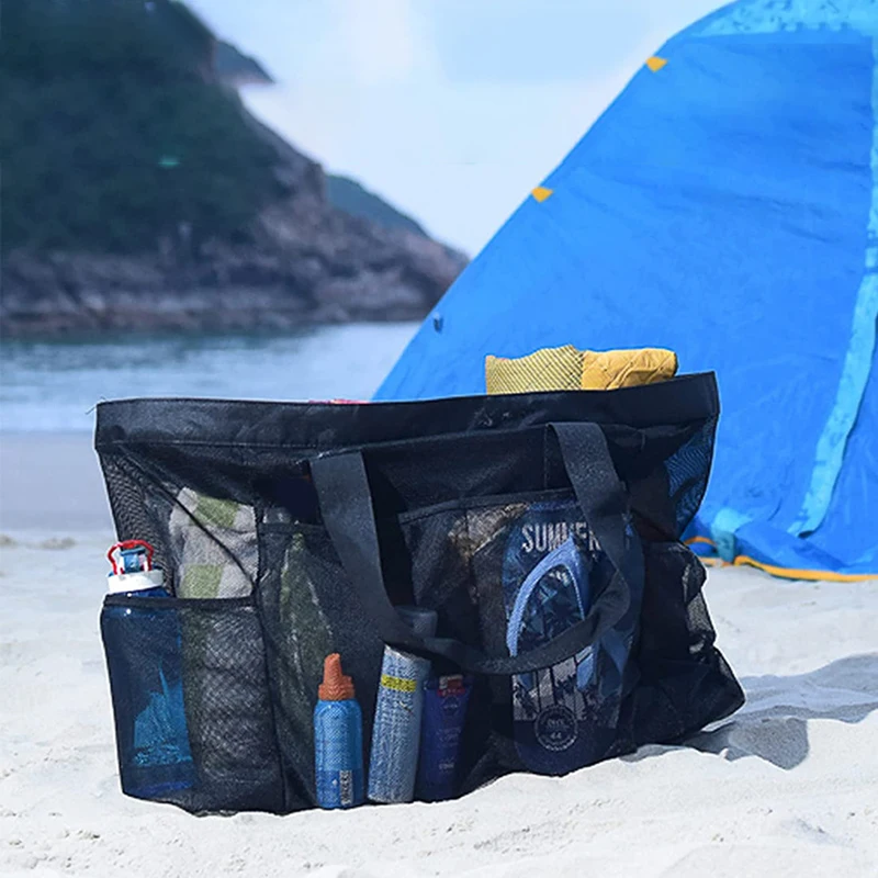 Extra Large Mesh Beach Bag with Pockets Lightweight Foldable Swim and Travel Tote