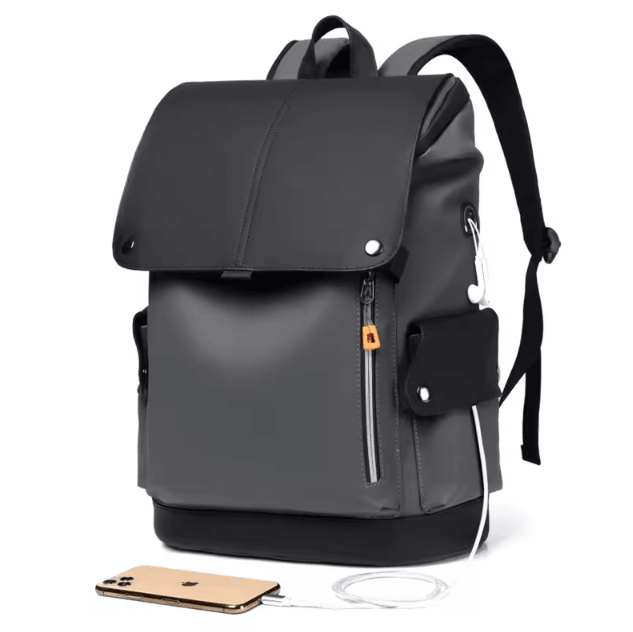 UrbanPro PU Leather Waterproof Laptop Backpack – Large USB Charging Computer Bag for Men