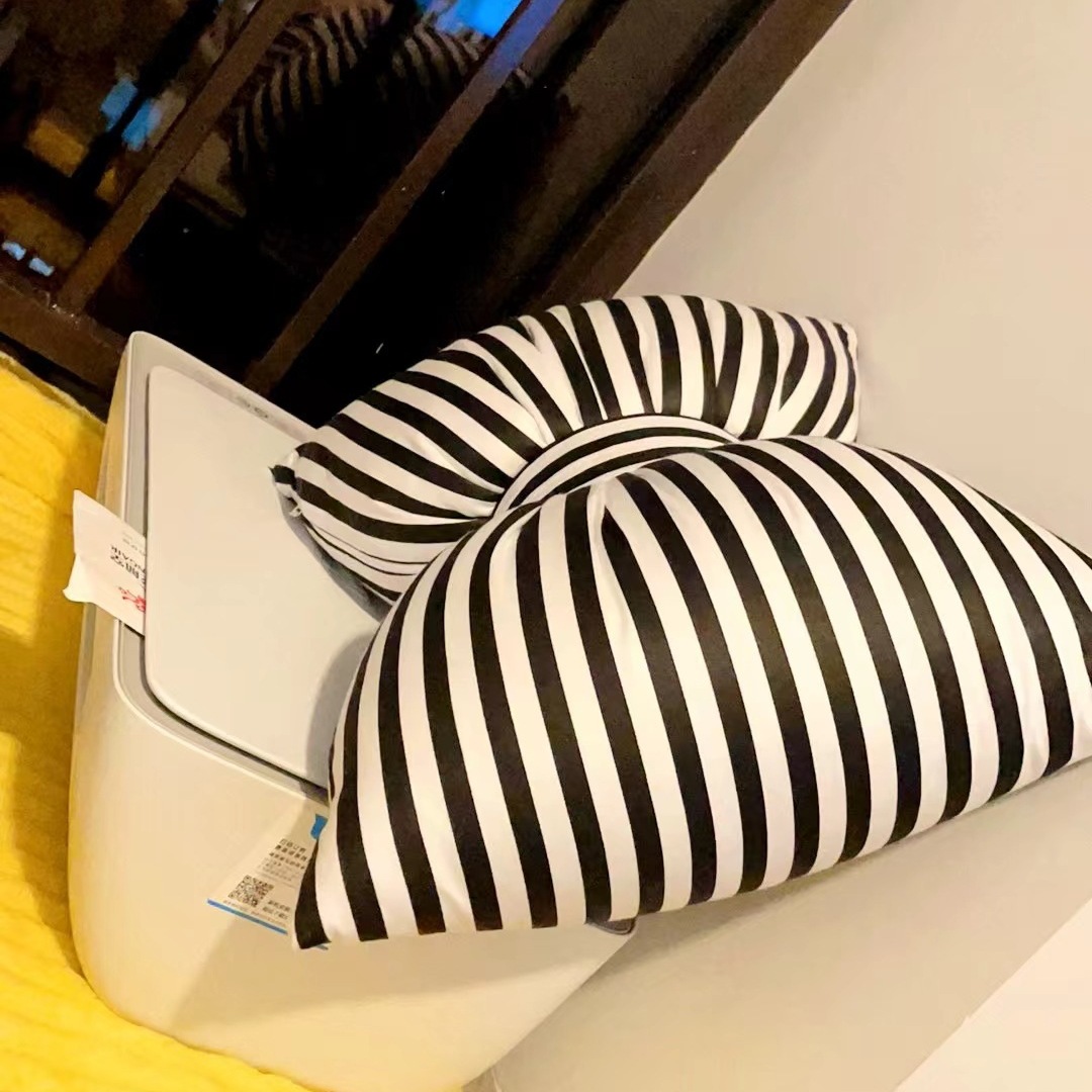 Office Lumbar Pillow, Stripe Bow Cushion Sofa Back Pillow, Photography Cushion
